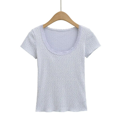 Lace neckline floral shirt