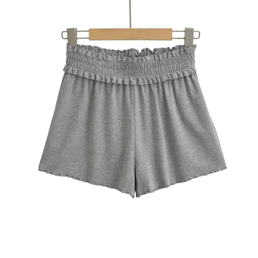 Folded waist elastic shorts