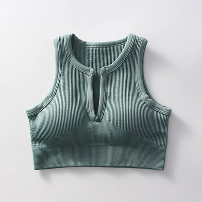Sports bra with cleavage opening