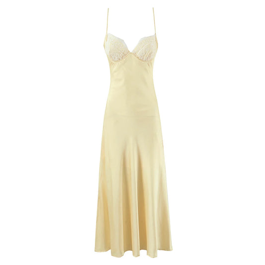 שמלה צהובה עם מחשוף תחרה יפיפה