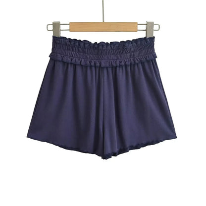 Folded waist elastic shorts