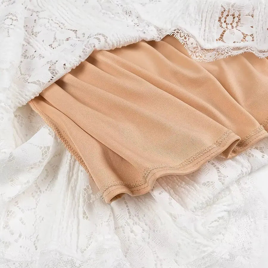 Long strapless lace dress