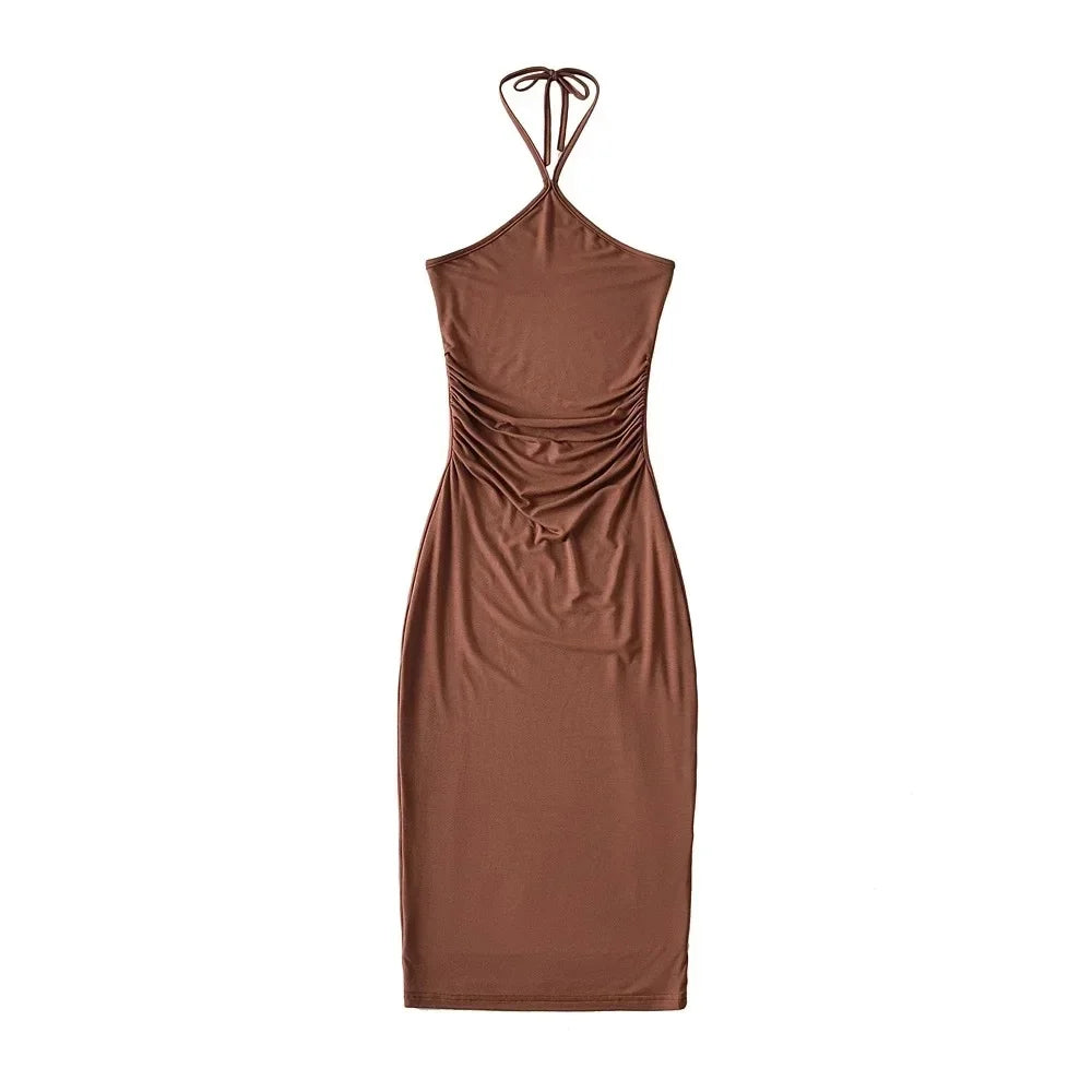 Collared dress with pleats at the waist