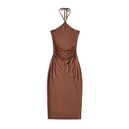 Collared dress with pleats at the waist