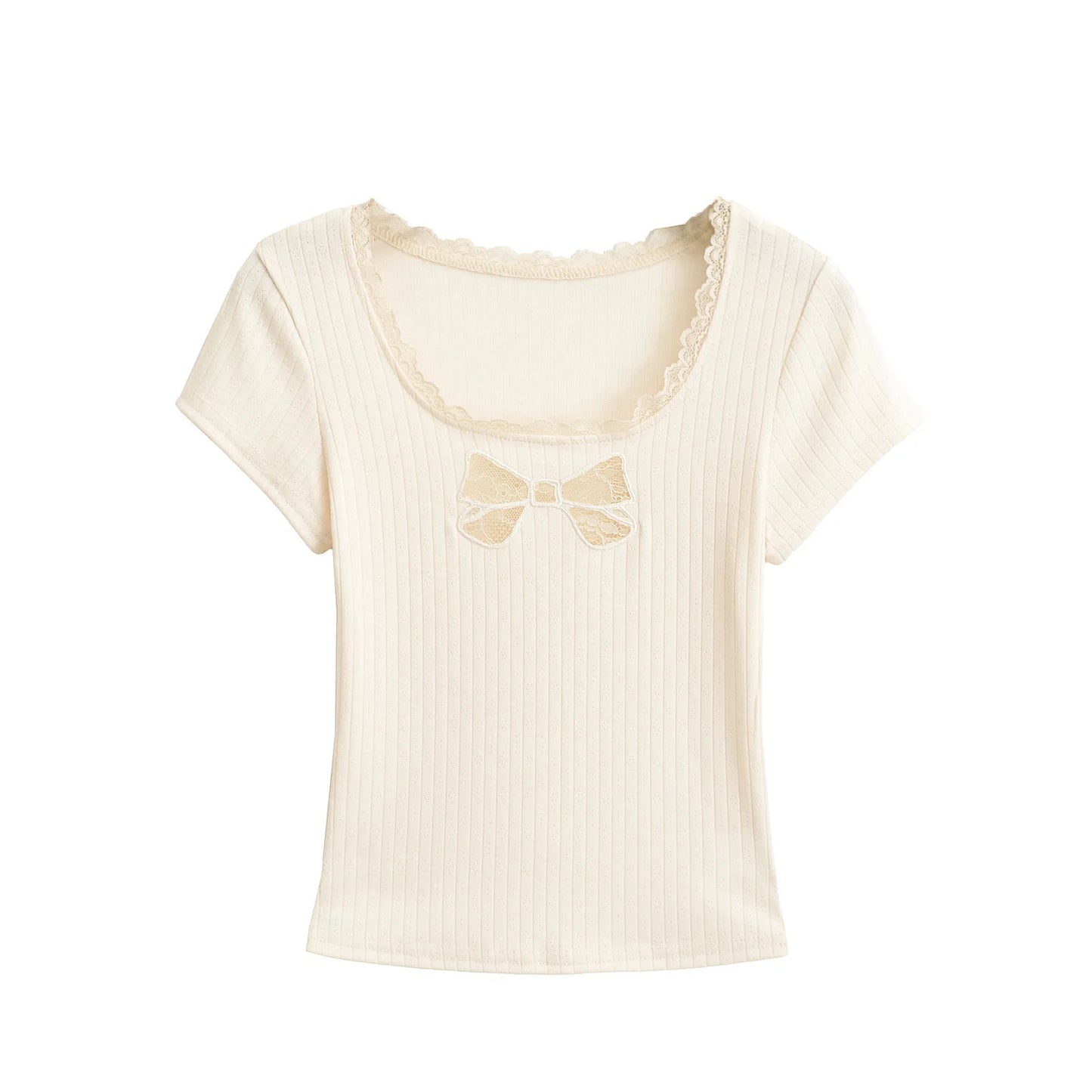 Shirt with lace bow