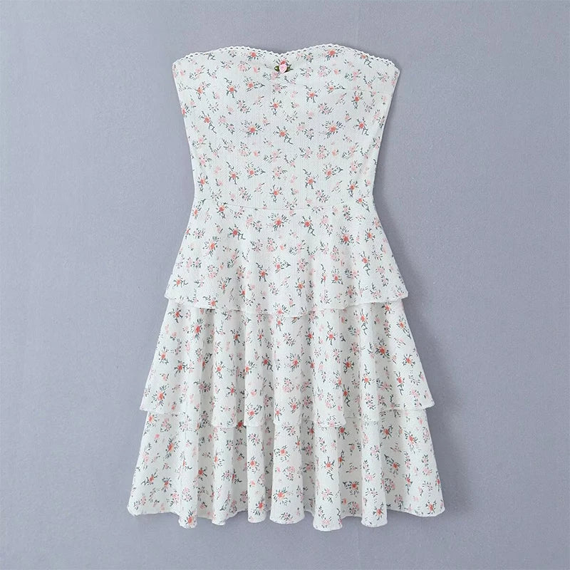 Floral layered strapless dress