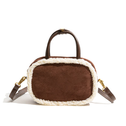 Square shaped handbag with square fur