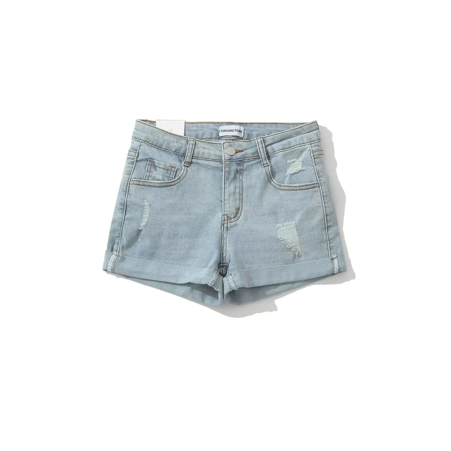 Short folded jeans with a few tears