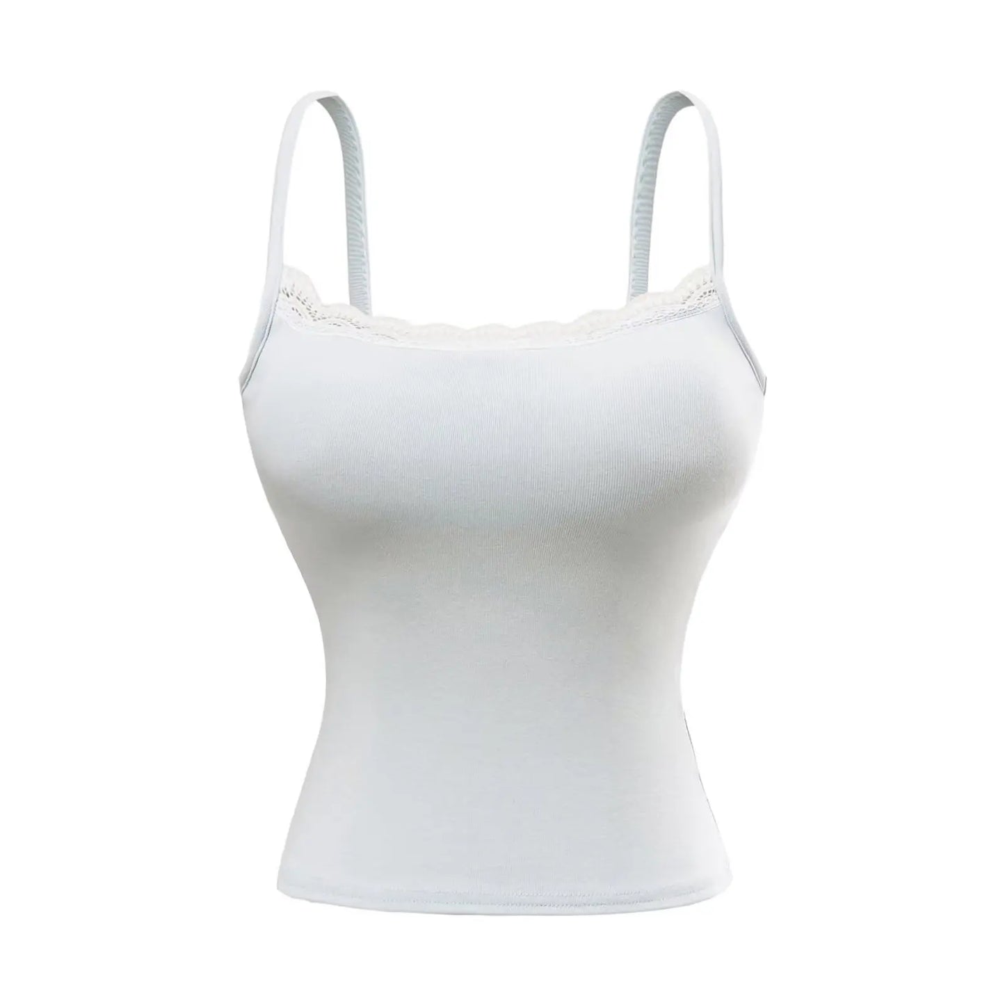 Tank top with built-in bra and lace decorations