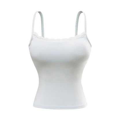 Tank top with built-in bra and lace decorations