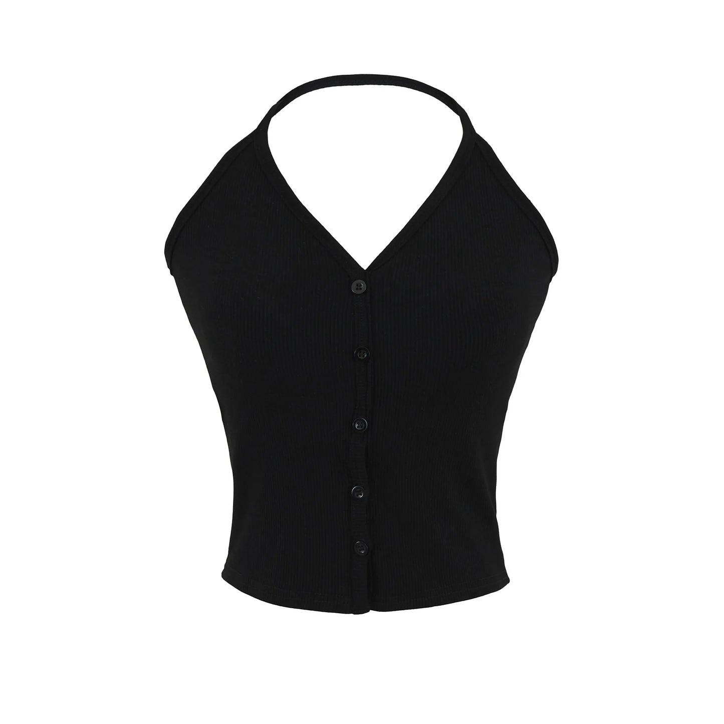 Buttoned collar tank top with a built-in bra