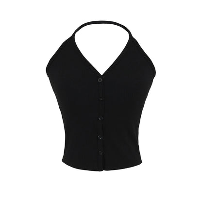Buttoned collar tank top with a built-in bra