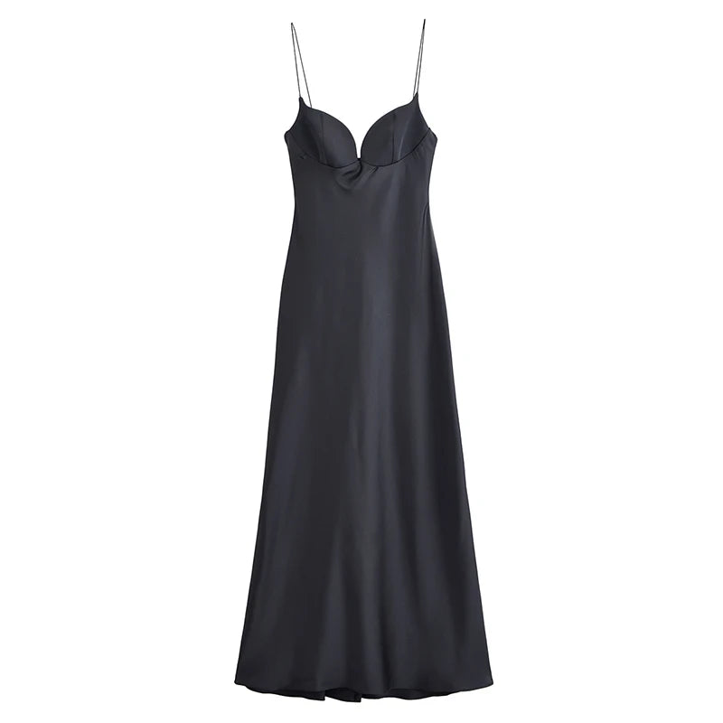 Classy neckline satin dress