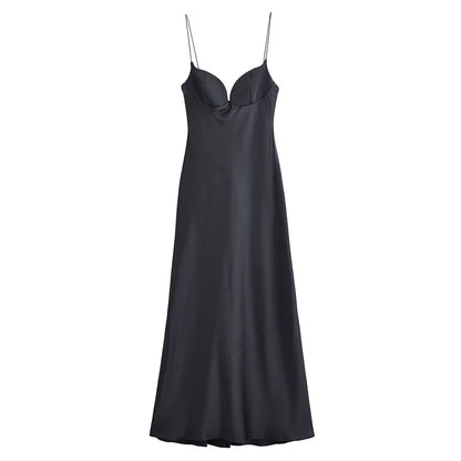 Classy neckline satin dress