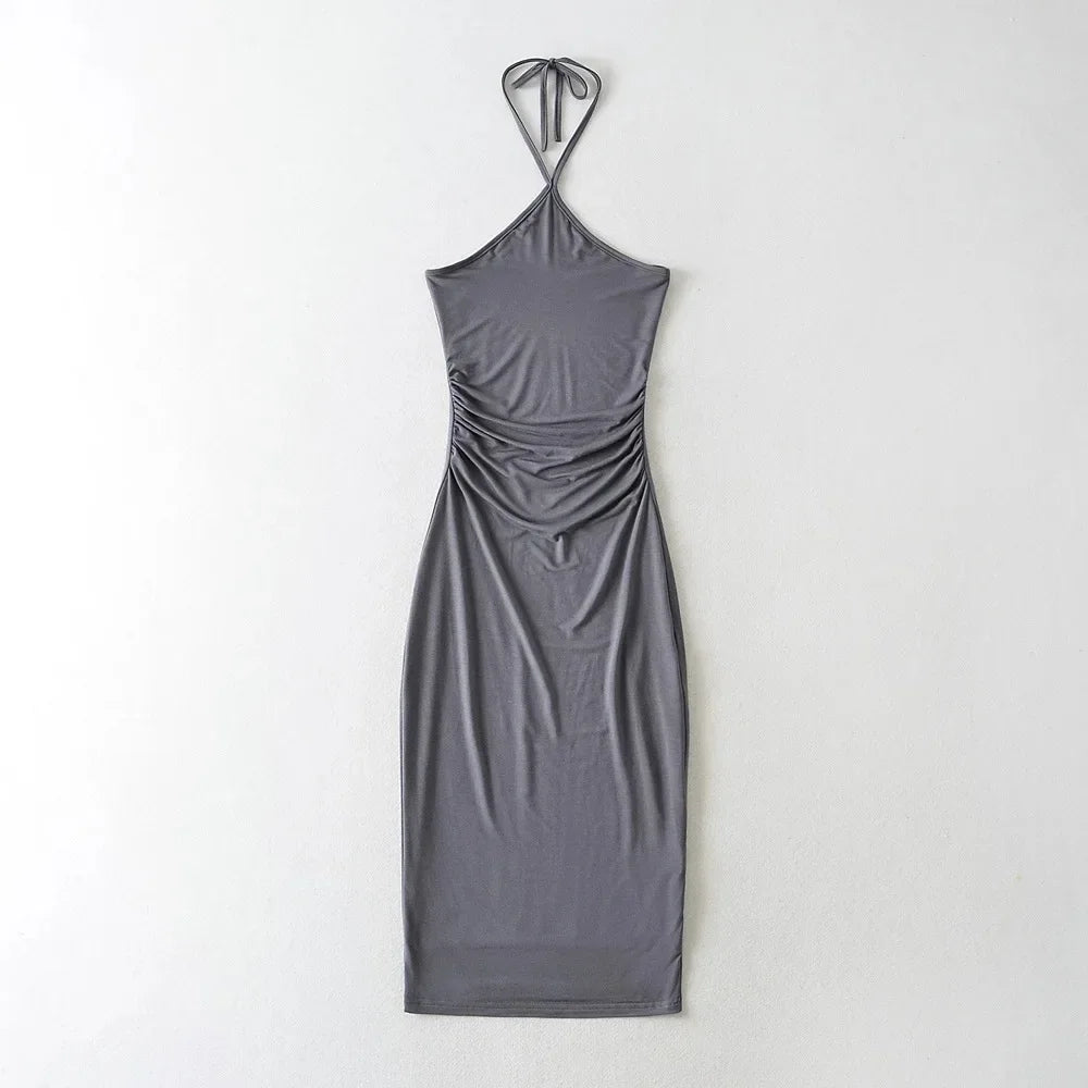 Collared dress with pleats at the waist