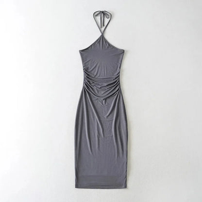 Collared dress with pleats at the waist