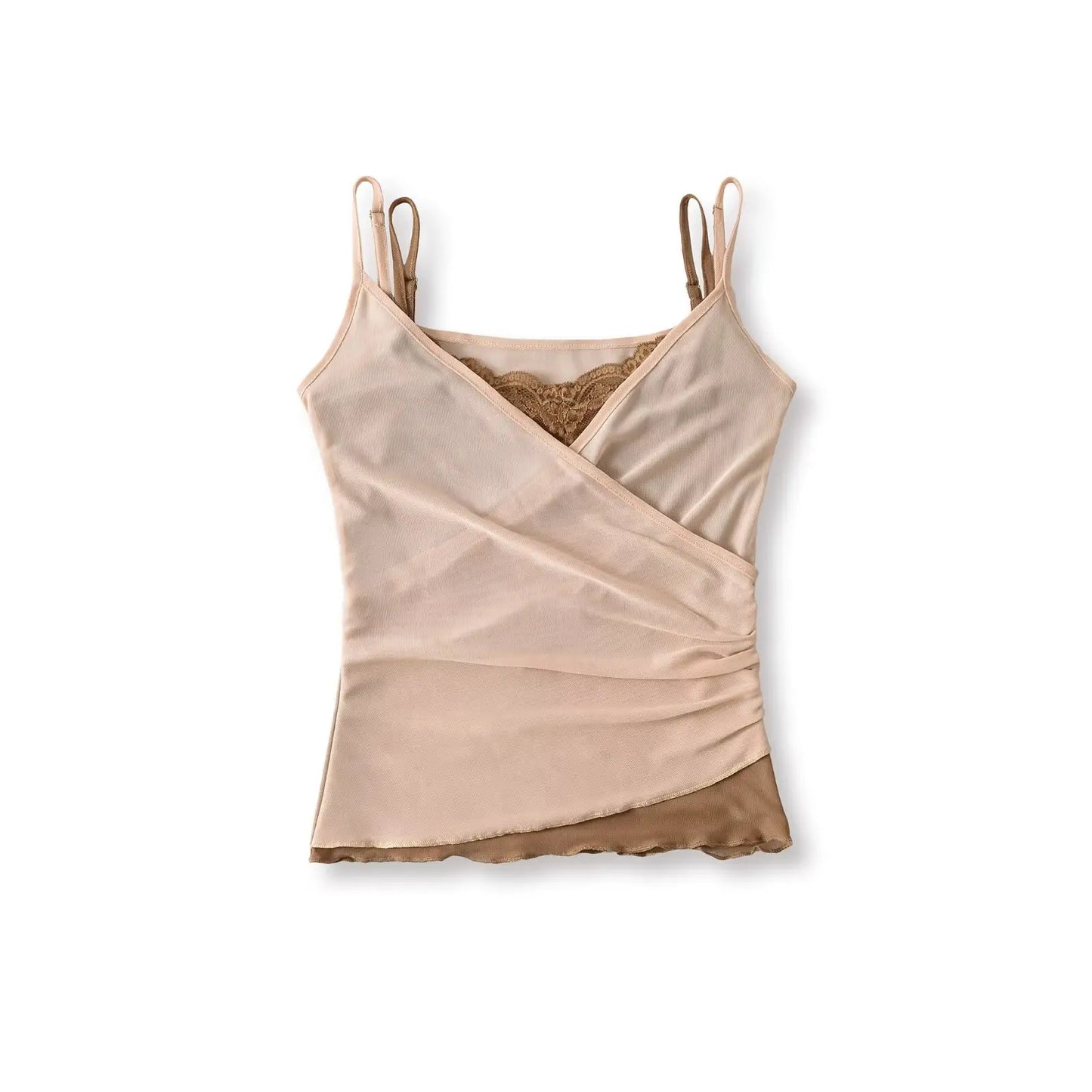 Shell layered tank top with lace