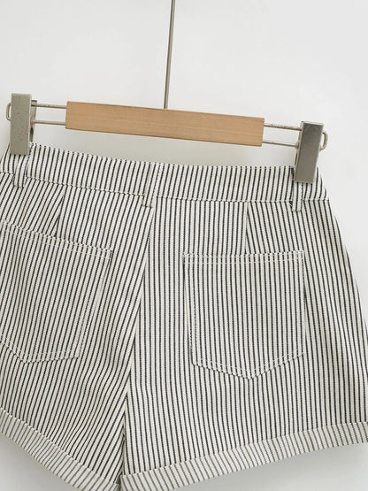 Denim-like striped shorts