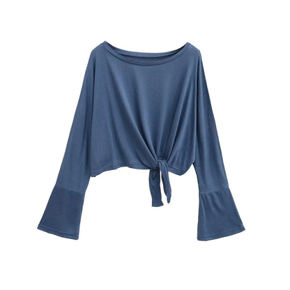Tie-front top with flared sleeves
