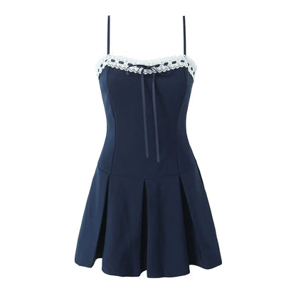 Mini dress with lace and tie