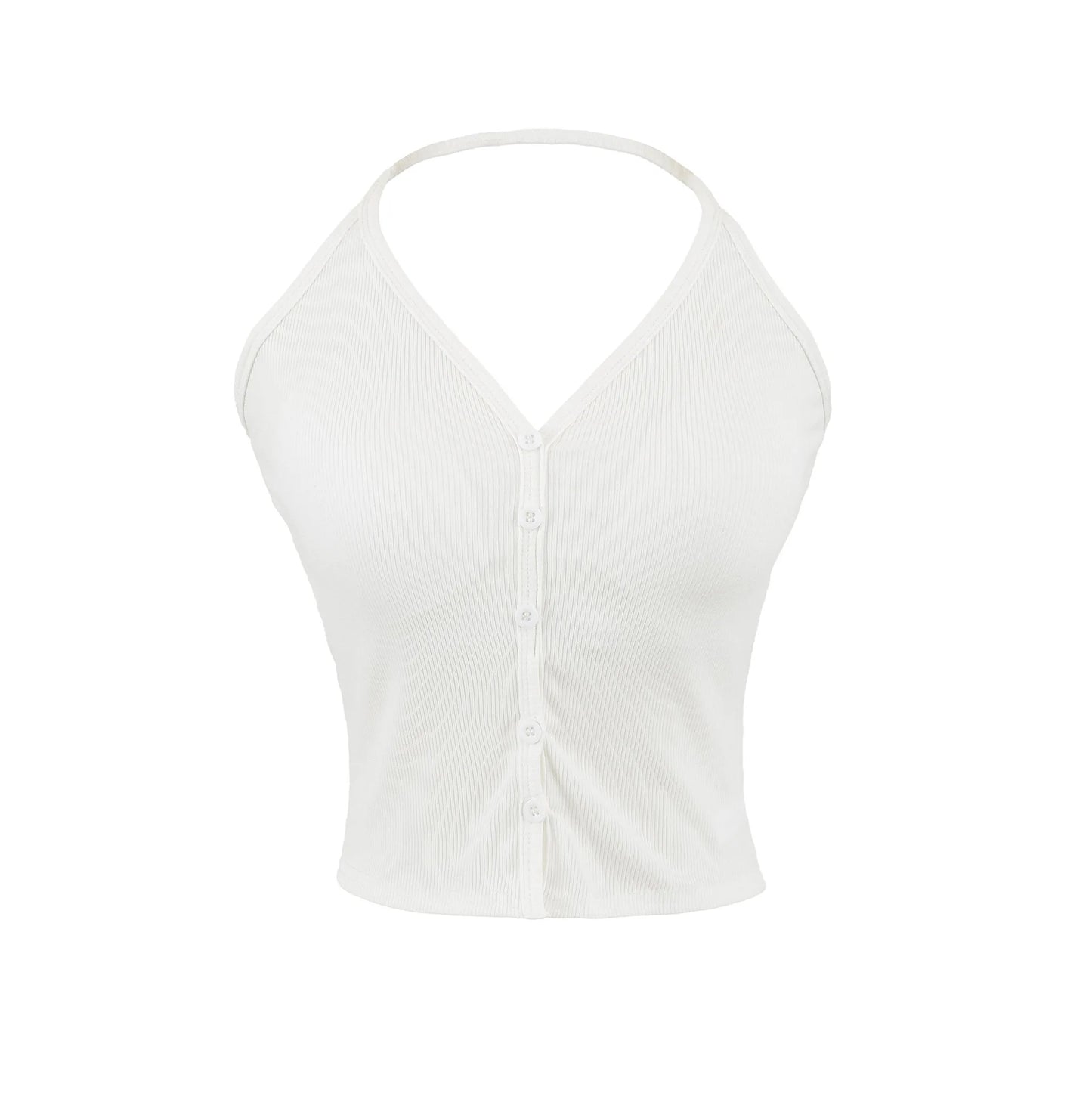 Buttoned collar tank top with a built-in bra
