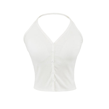 Buttoned collar tank top with a built-in bra