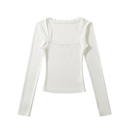 Shirt with square lace neckline