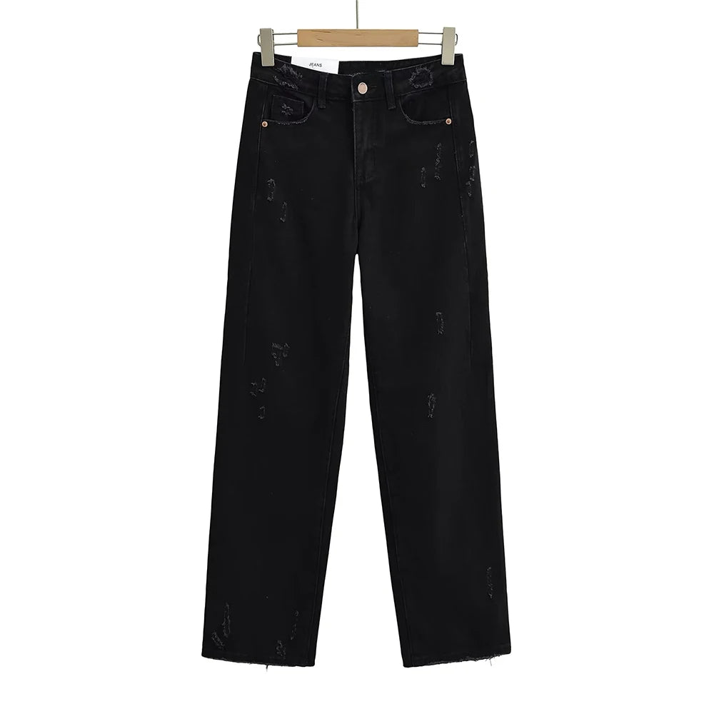 Straight jeans with a few tears