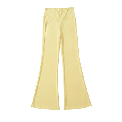 Flared pants with thick elastic at the waist