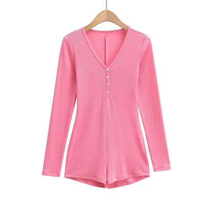 Buttoned v-neck overall