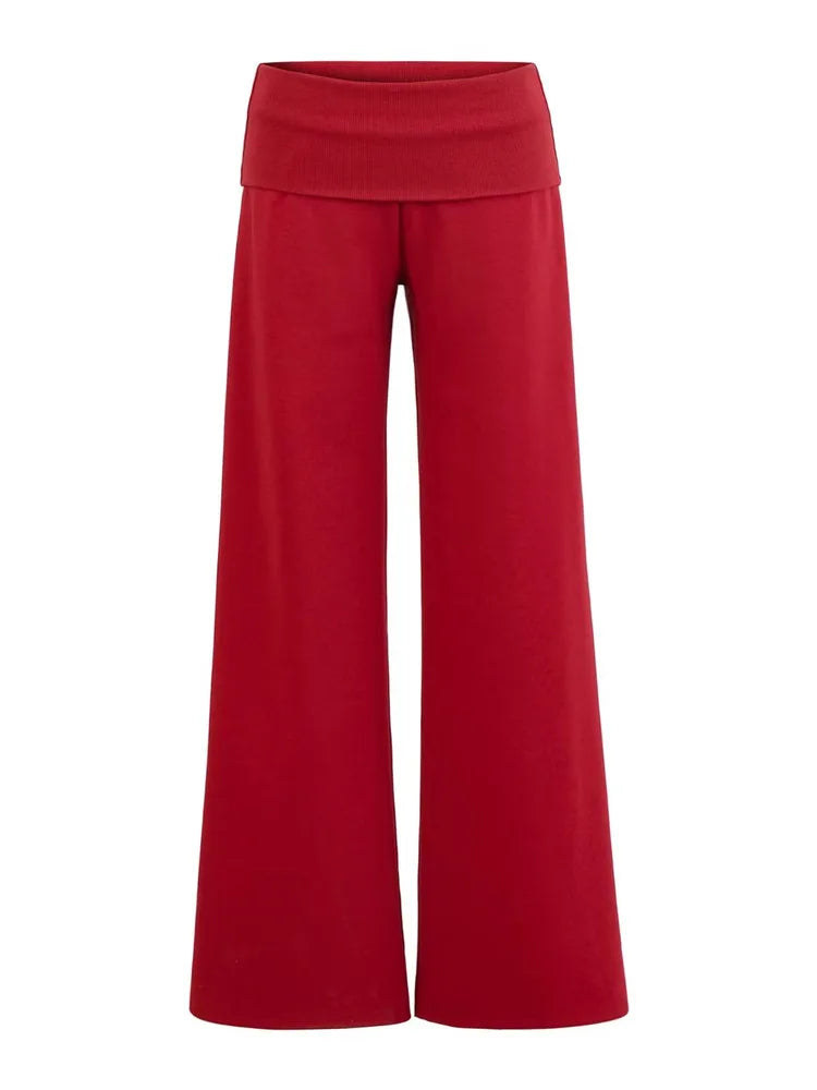 מכנסיים רחבים עם מותן מקופלת בגזרה נמוכה