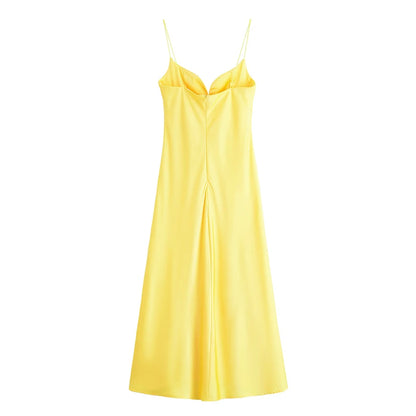 Classy neckline satin dress