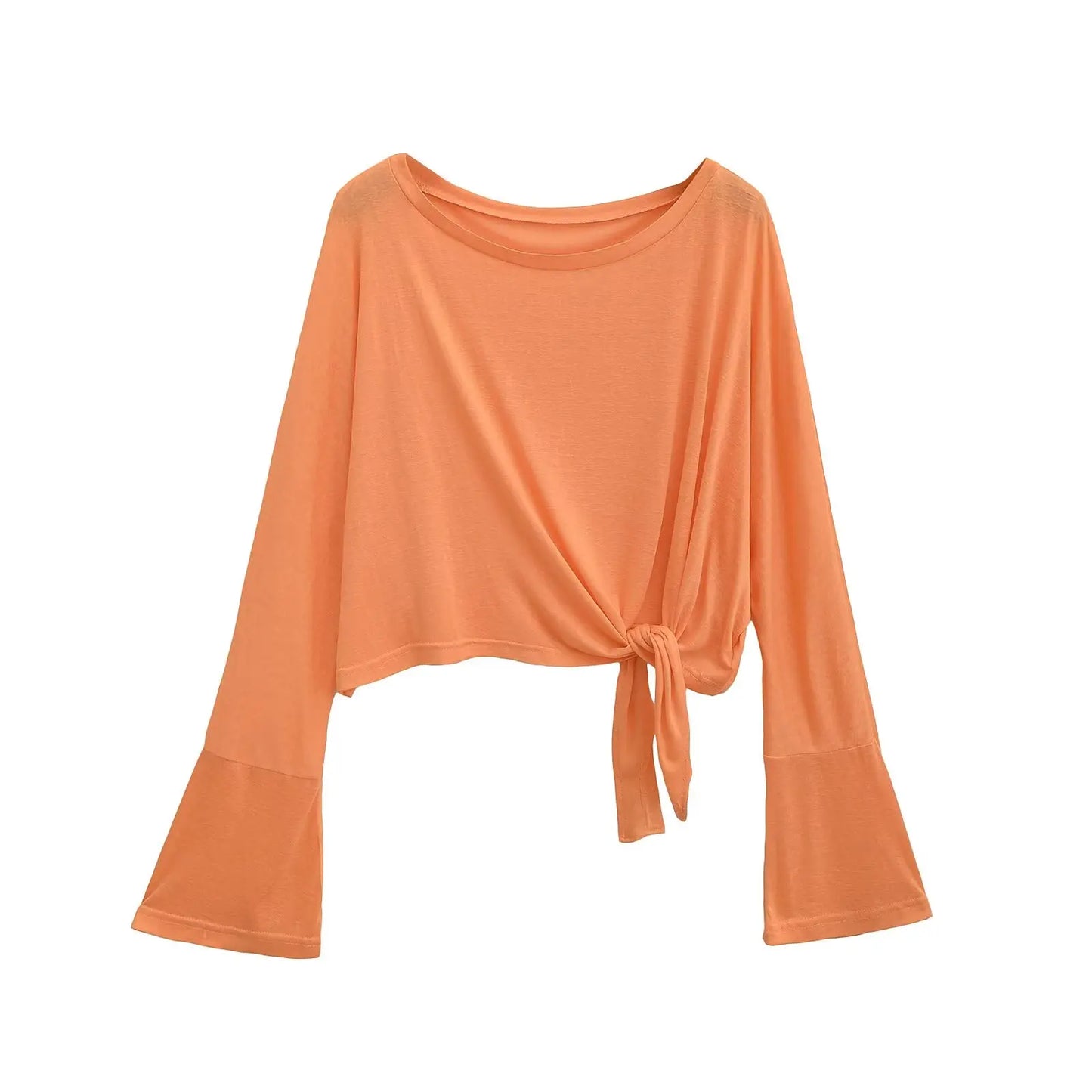 Tie-front top with flared sleeves