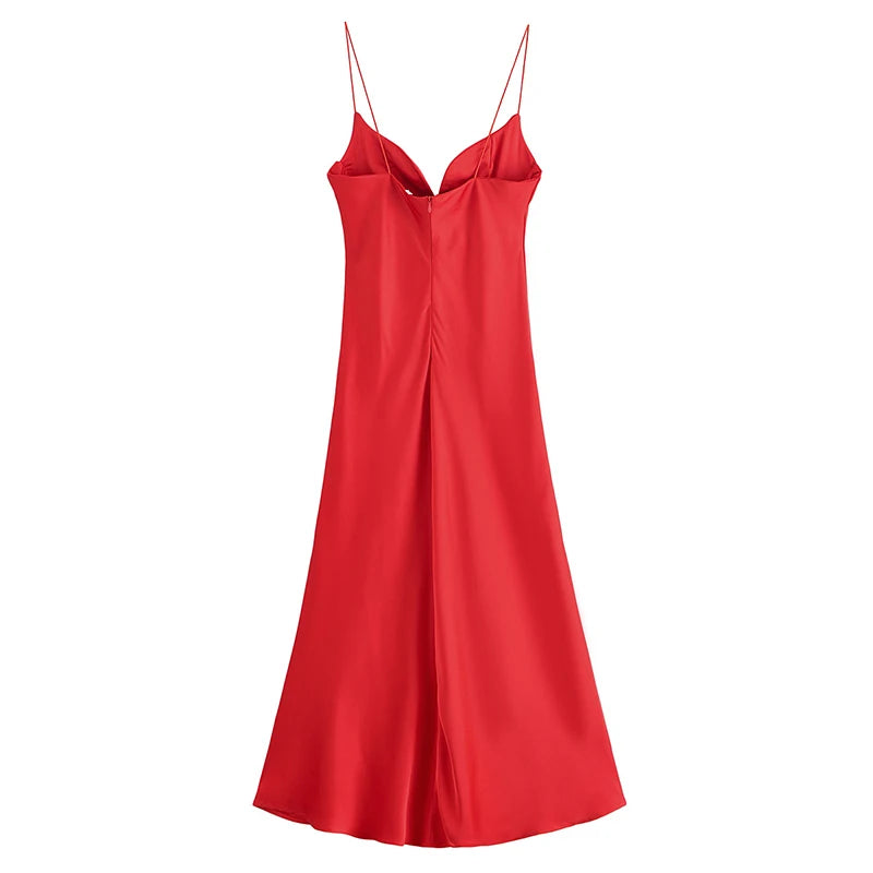 Classy neckline satin dress