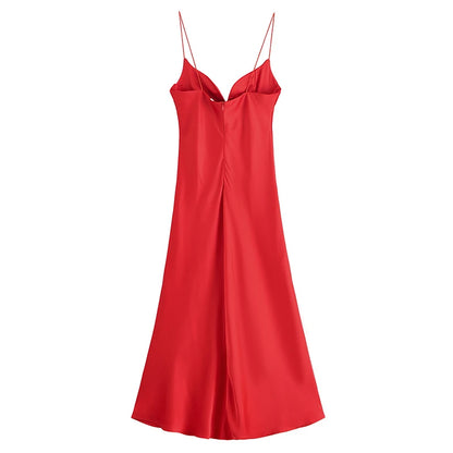 Classy neckline satin dress