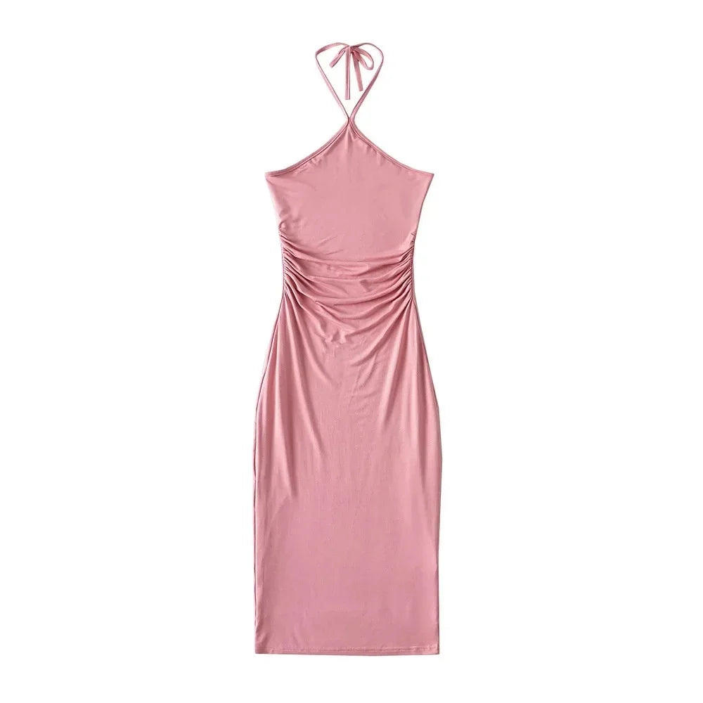 Collared dress with pleats at the waist