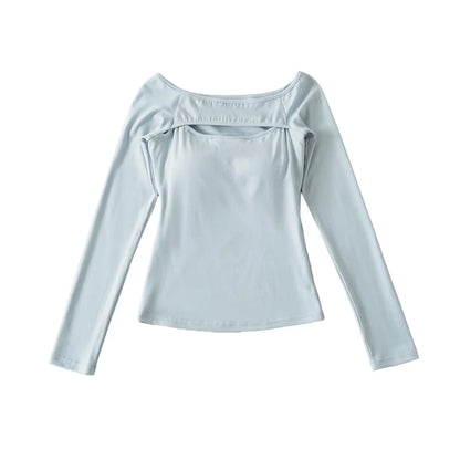 A long shirt with an opening at the neckline and a built-in bra