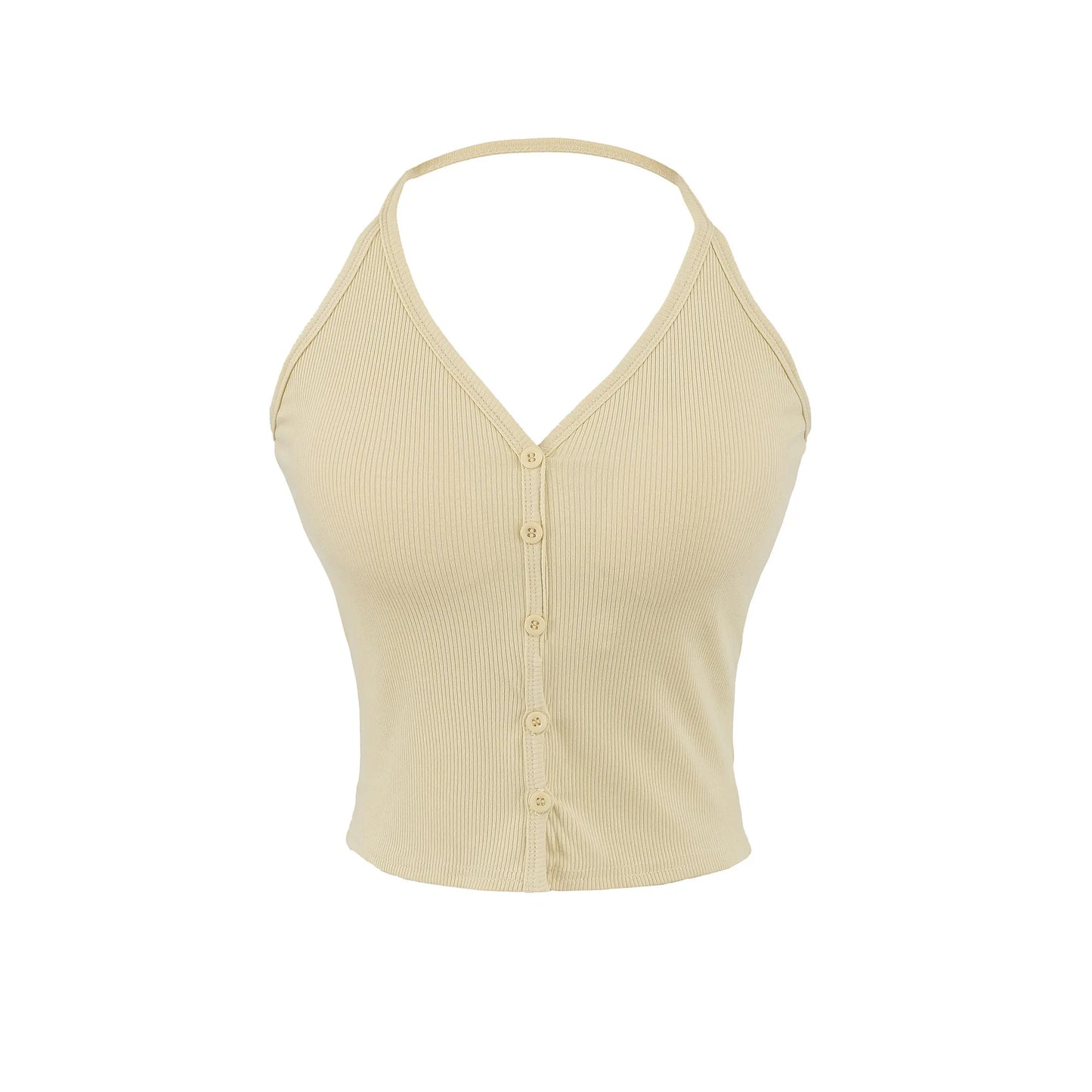 Buttoned collar tank top with a built-in bra