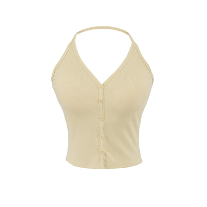 Buttoned collar tank top with a built-in bra
