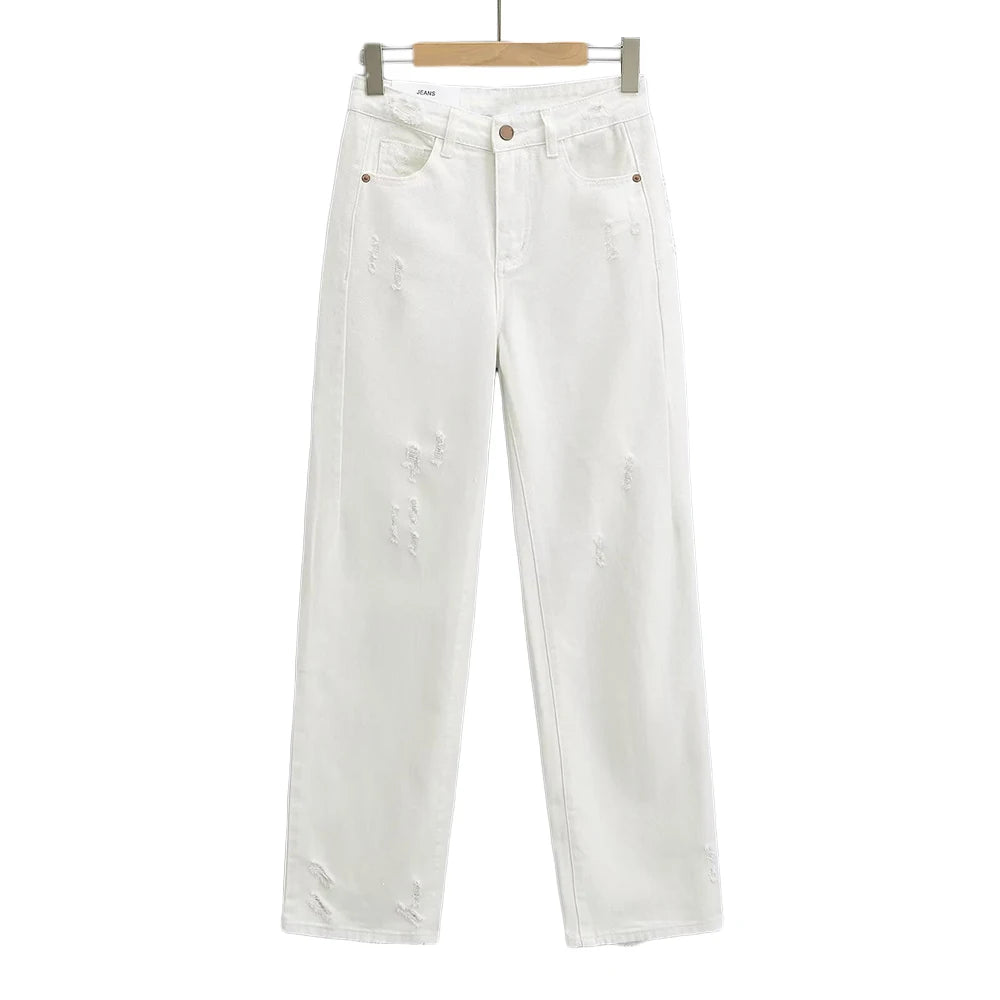 Straight jeans with a few tears