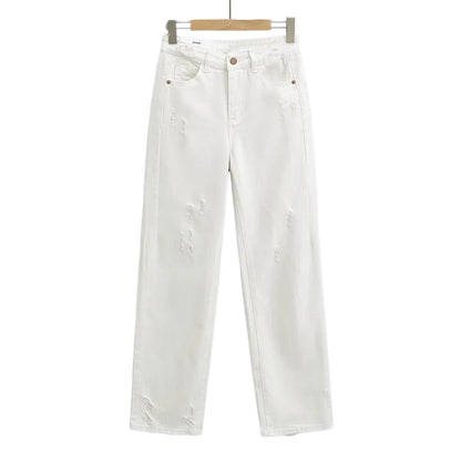 Straight jeans with a few tears