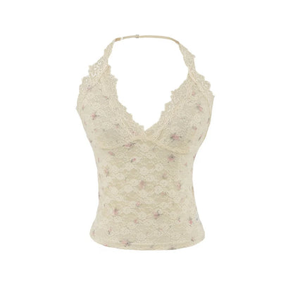 Floral lace collar tank top