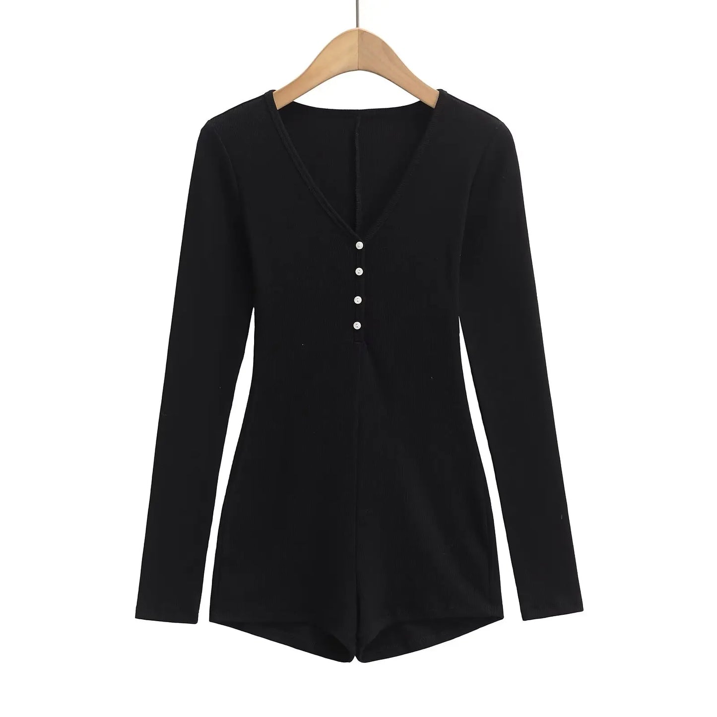 Buttoned v-neck overall