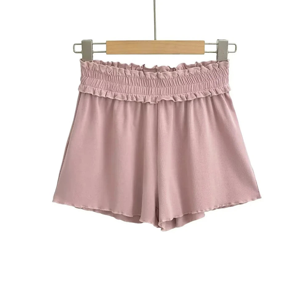 Folded waist elastic shorts