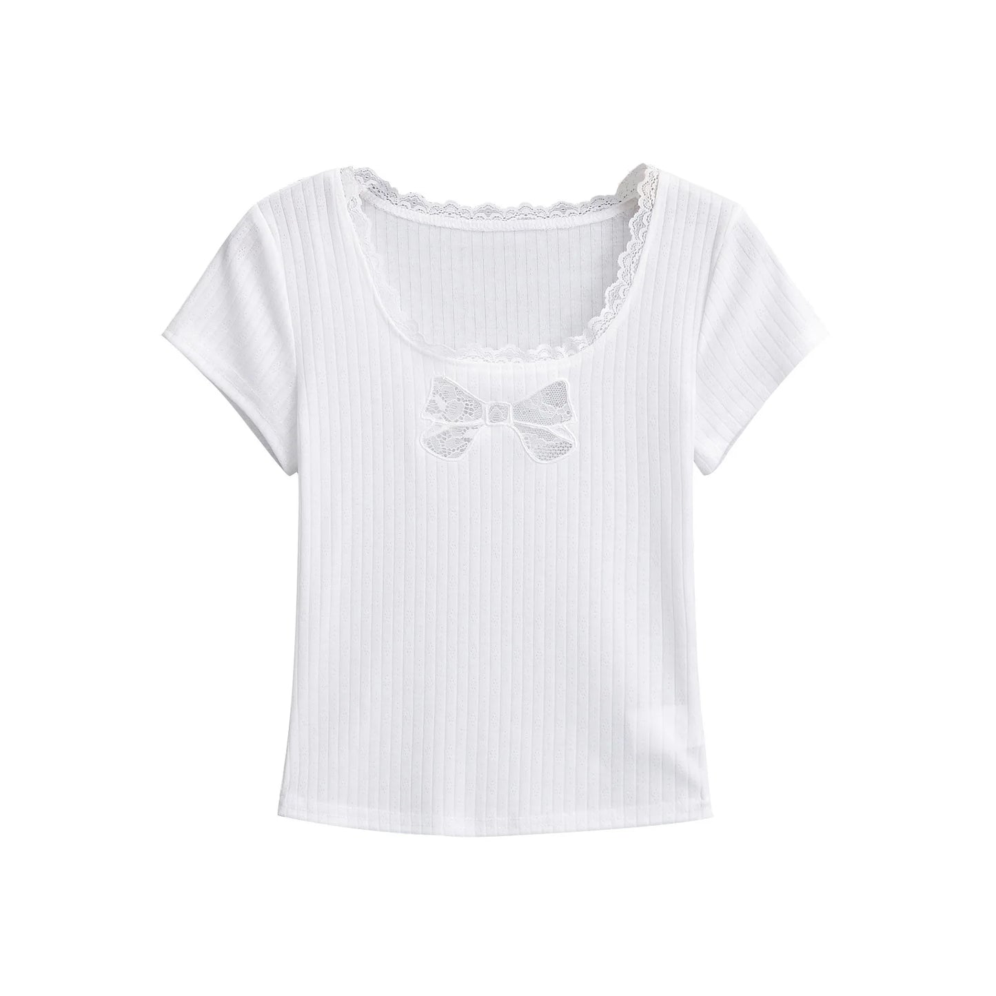 Shirt with lace bow