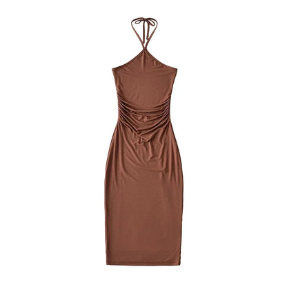 Collared dress with pleats at the waist