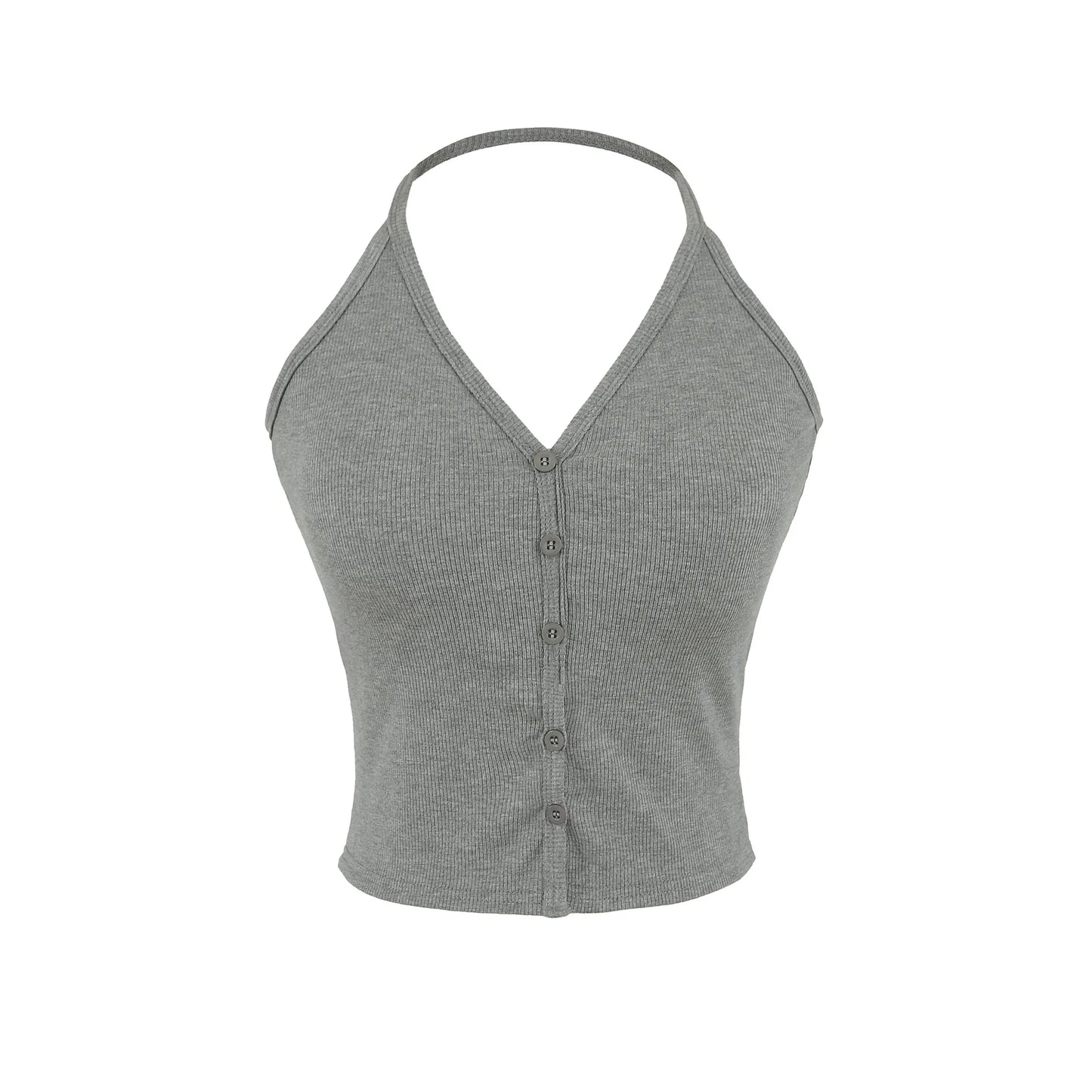 Buttoned collar tank top with a built-in bra