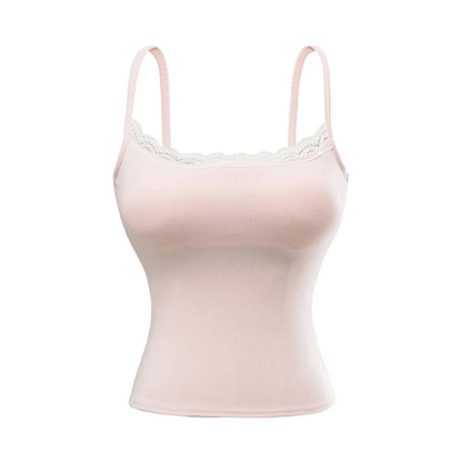 Tank top with built-in bra and lace decorations