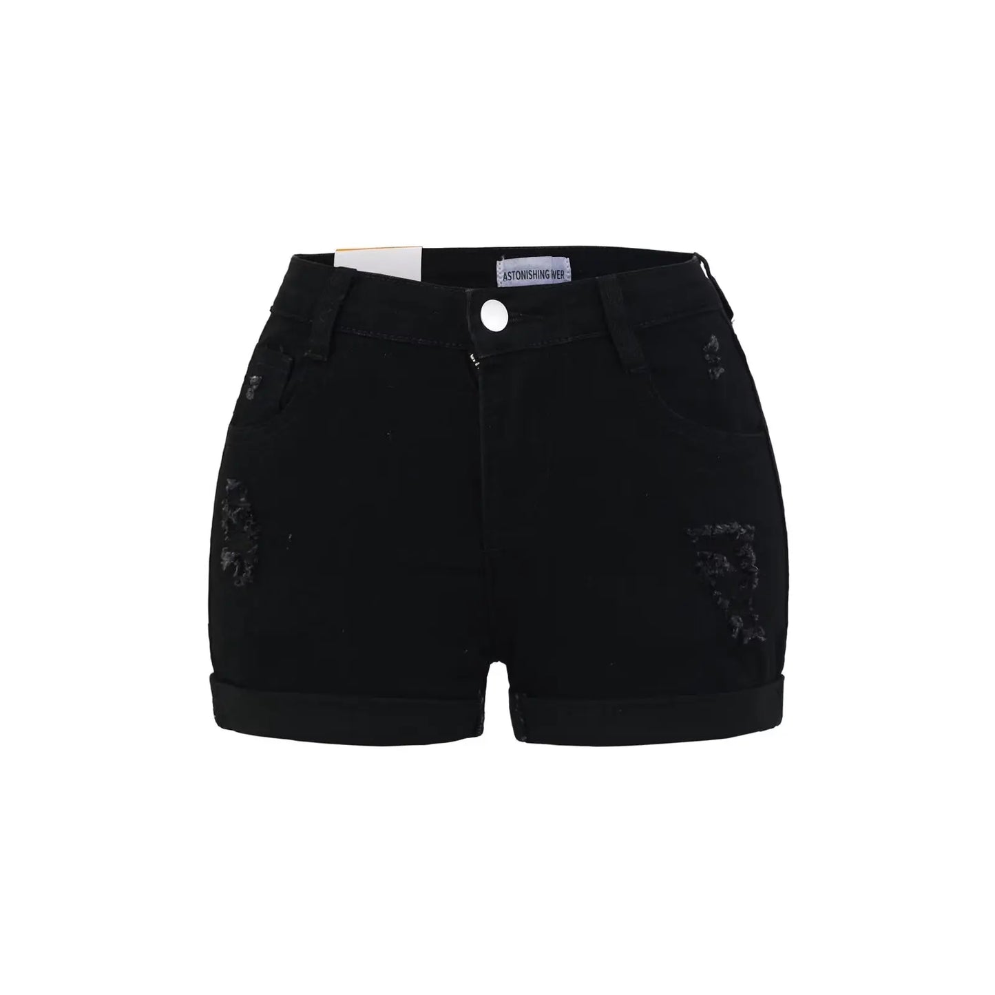 Short folded jeans with a few tears