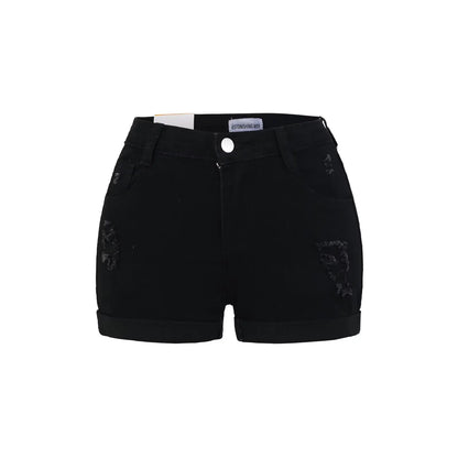 Short folded jeans with a few tears